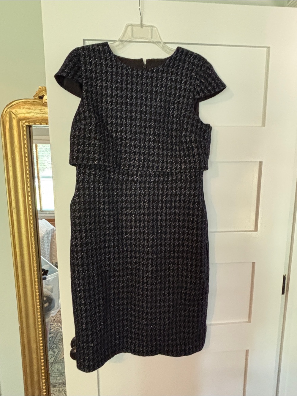 J. Crew Black Tweed Cap-Sleeve Sheath Midi Dress